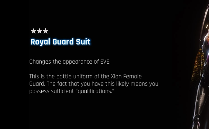 Royal Guard Suit Recolor Recolors the Royal Guard Suit in Stellar Blade with purple or teal options.