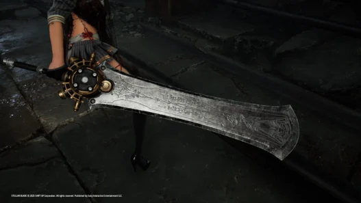 Rune Blade mod replaces Eve's sword in Stellar Blade with a fantasy rune sword. Includes versions for ponytail and non-ponytail styles.