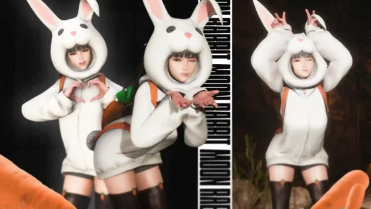 Replace Eve’s outfit with a cute Moon Rabbit costume in Stellar Blade. Works with Fluffy Bear or Crimson Wings suits.