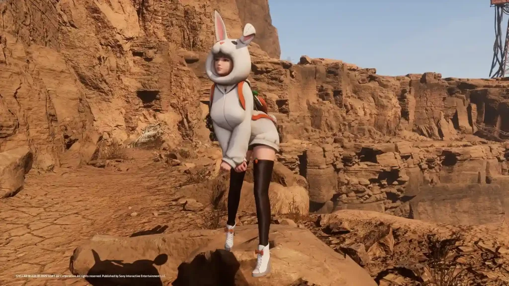 Moon Rabbit Outfit Replace Eve’s outfit with a cute Moon Rabbit costume in Stellar Blade. Works with Fluffy Bear or Crimson Wings suits.
