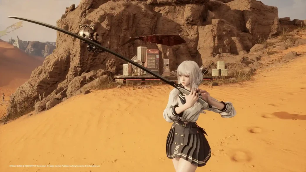 Swap EVE’s default sword with Scarlet’s stylish katana in Stellar Blade with a quick weapon mod with light bugs.