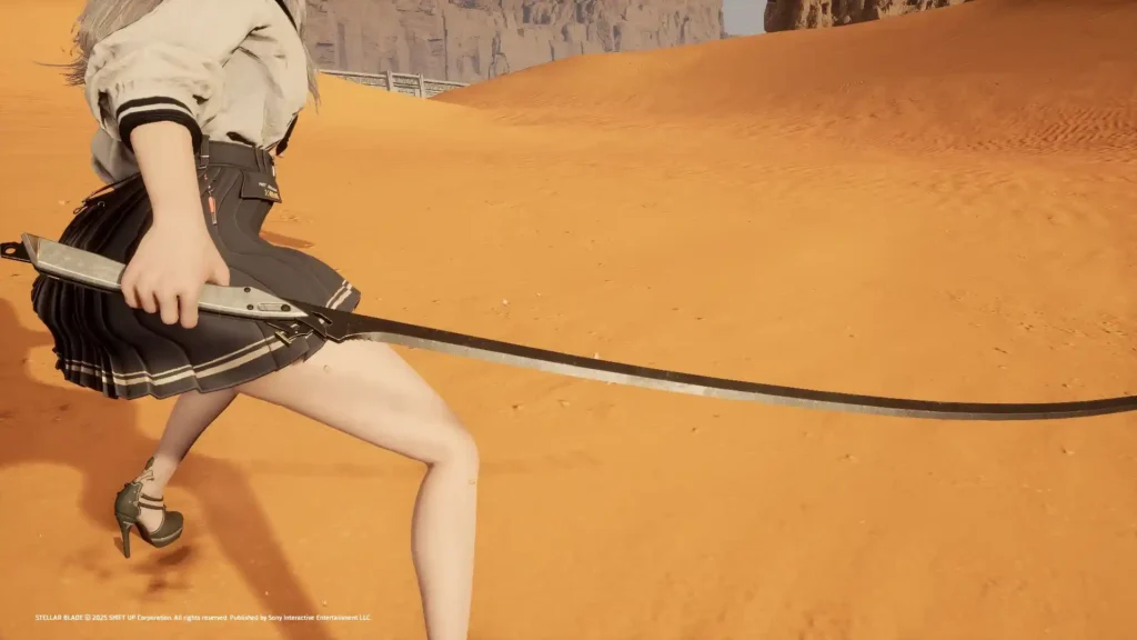 Scarlet's katana for EVE Swap EVE’s default sword with Scarlet’s stylish katana in Stellar Blade with a quick weapon mod with light bugs.