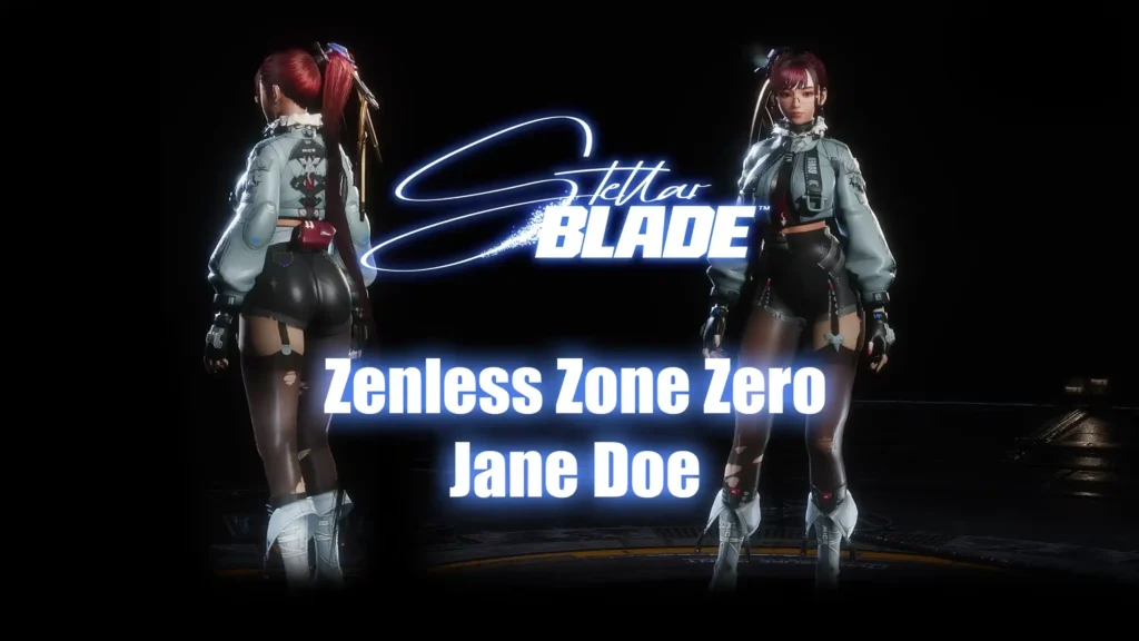 Jane Doe Zenless Zone Zero Stellar Blade mod: Replace White Kunoichi with Jane Doe outfit from Zenless Zone Zero. Upscaled, high-quality textures with full ORM support.