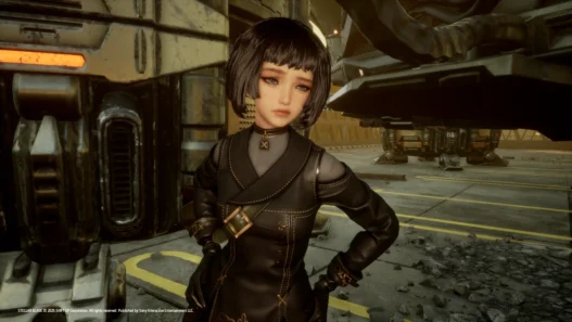 Lily mod for Stellar Blade NieR DLC. Removes mask, adds black bob with shaved nape & heavy eye makeup.