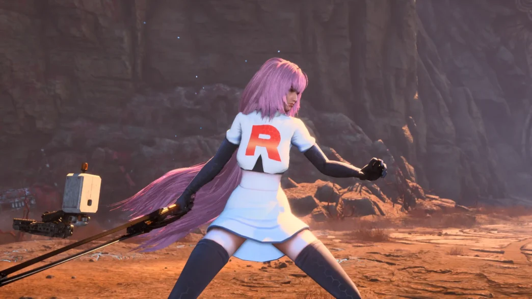 Jessie Pkemon Go Replace Keyhole Suit in Stellar Blade with Jessie’s model from Pokémon Go. A bold crossover outfit mod for Team Rocket fans.