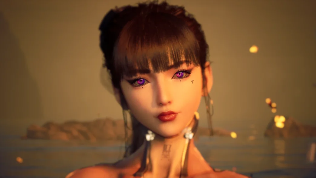Face mod for Stellar Blade adds aegyo-sal, scar, cross, red lips, and beauty marks.