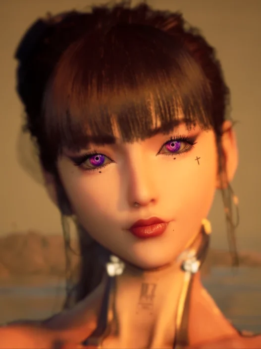 Face mod for Stellar Blade adds aegyo-sal, scar, cross, red lips, and beauty marks.