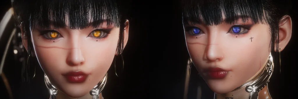 Face Aegyo-Sal with Scar and Cross Face mod for Stellar Blade adds aegyo-sal, scar, cross, red lips, and beauty marks.