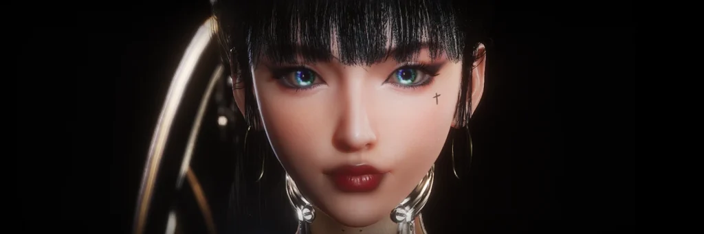 Face Aegyo-Sal with Scar and Cross Face mod for Stellar Blade adds aegyo-sal, scar, cross, red lips, and beauty marks.