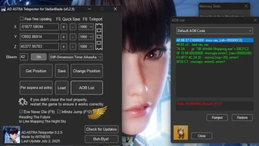 How to install AD ASTRA Teleporter latest for Stellar Blade using Cheat Engine – fix stuck bugs, teleport anywhere, infinite jump.