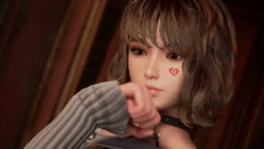 Add a stylish Queen of Hearts playing card symbol tattoo to Eve’s cheek in Stellar Blade mods.