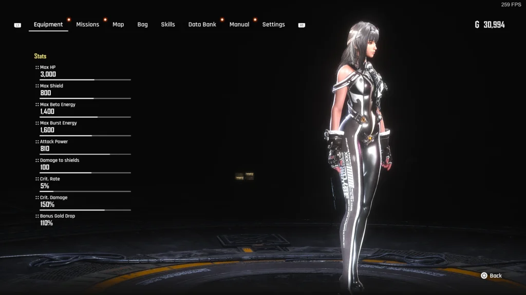 Planet Diving Suit Noir Transform Stellar Blade's orange diving suit into a sleek space gray variant. Easy texture mod installation that avoids conflicts with other outfit modifications.