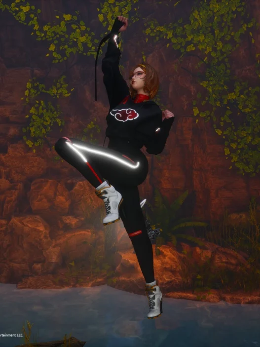 Transform the Sporty Yellow outfit in Stellar Blade with an Akatsuki-inspired retexture. Stylish and lore-friendly!