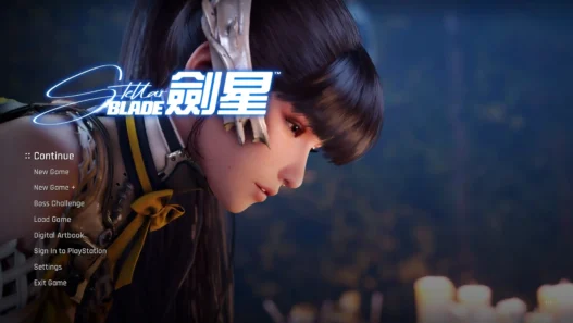 Replace the Stellar Blade main menu logo with a stylish alternative from SteamGridDB to Clean title screen mod.