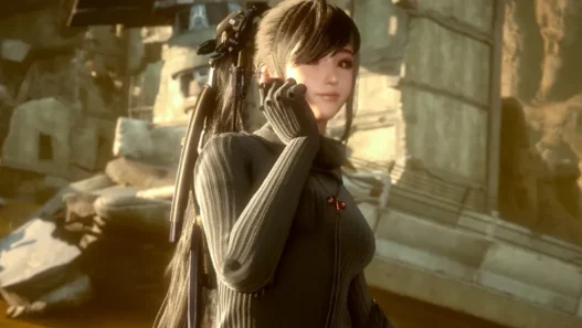 Red and black retexture mod for the Daily Knitted Dress nanosuit in Stellar Blade skins mods packs.