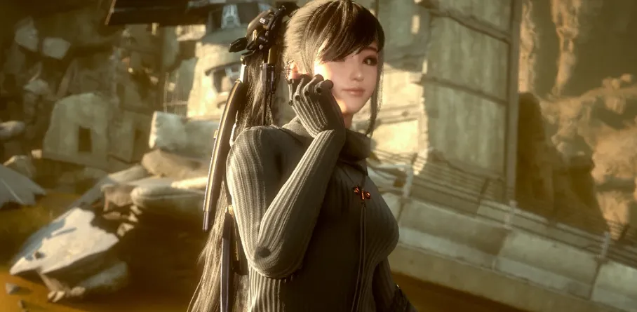 Red and black retexture mod for the Daily Knitted Dress nanosuit in Stellar Blade skins mods packs.