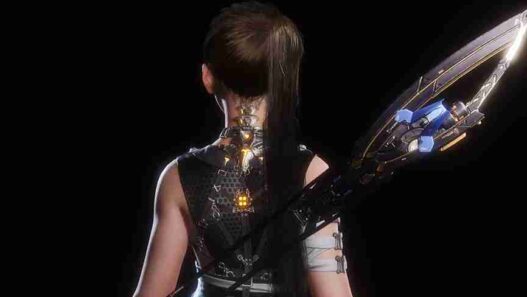 Hide Eve's long ponytail in Stellar Blade mods to keep her weapon fully visible on her back. Visual tweak for better clarity.