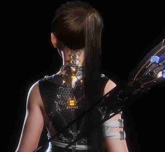 Hide Eve's long ponytail in Stellar Blade mods to keep her weapon fully visible on her back. Visual tweak for better clarity.