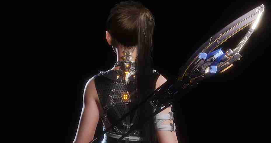 Hide Eve's long ponytail in Stellar Blade mods to keep her weapon fully visible on her back. Visual tweak for better clarity.