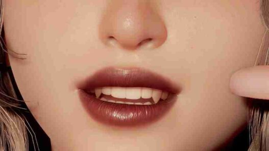 Add vampire fangs to EVE in Stellar Blade mod of cosmetic mod gives her elongated teeth and a subtle vampiric look to texture-only and easy to install.