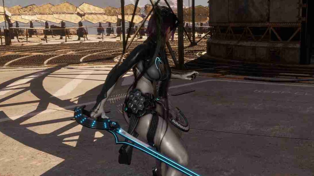 Replace Eve’s weapon with Raven’s sword in Stellar Blade while keeping her hairpin and pulley intact, compatible with all hairstyles.