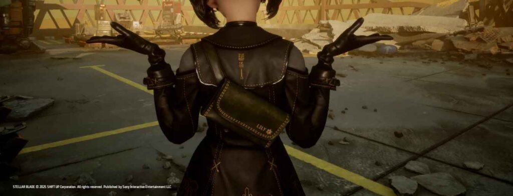 Goth Lily Lily mod for Stellar Blade NieR DLC. Removes mask, adds black bob with shaved nape & heavy eye makeup.